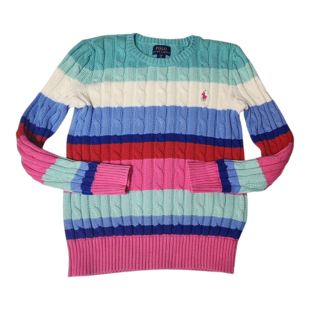 Polo Ralp Lauren Little Girls Striped Cable-Knit Sweater